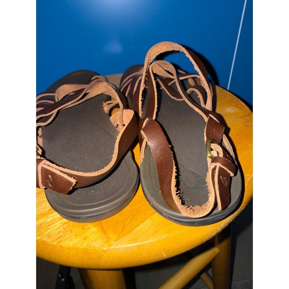 OluKai Upena Strappy Leather Sandals Roasted Coffee Brown Gladiator Womens - Picture 3 of 5